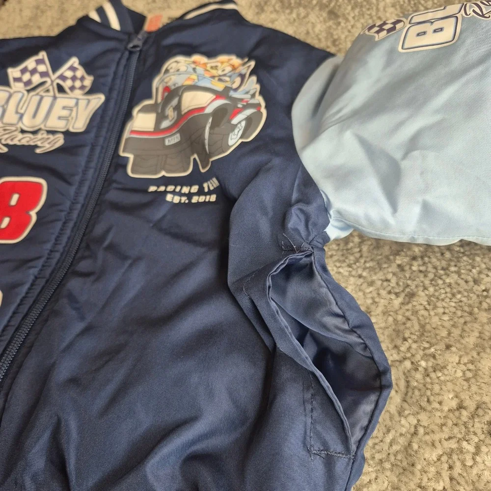 Bluey Racing Team Kids‎ Bomber Jacket Navy Blue Varsity Windbreaker Size 4/5